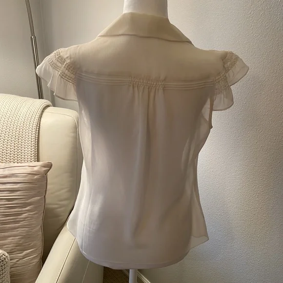 Women’s Cap Sleeve See-Through Cream Top - Picture 5 of 5